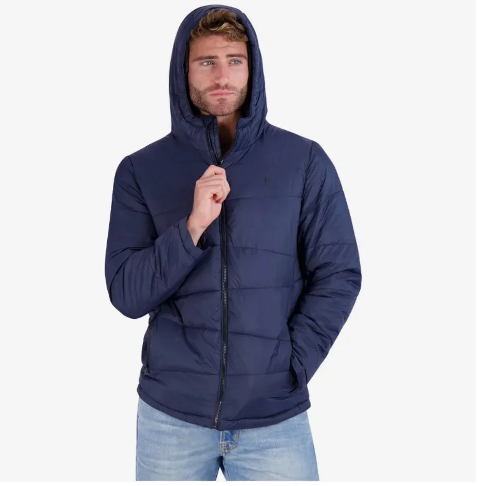 Spyder Nexus Hooded Puffer Logo Jacket in Dark Navy Size M